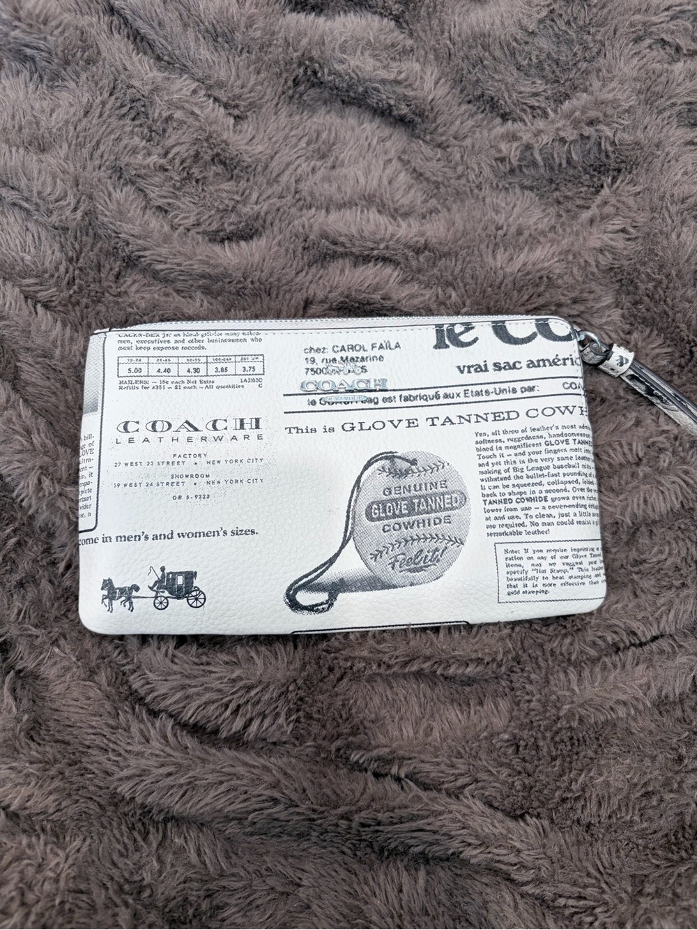 Coach White Printed Leather Zip Wristlet with Black Graphic